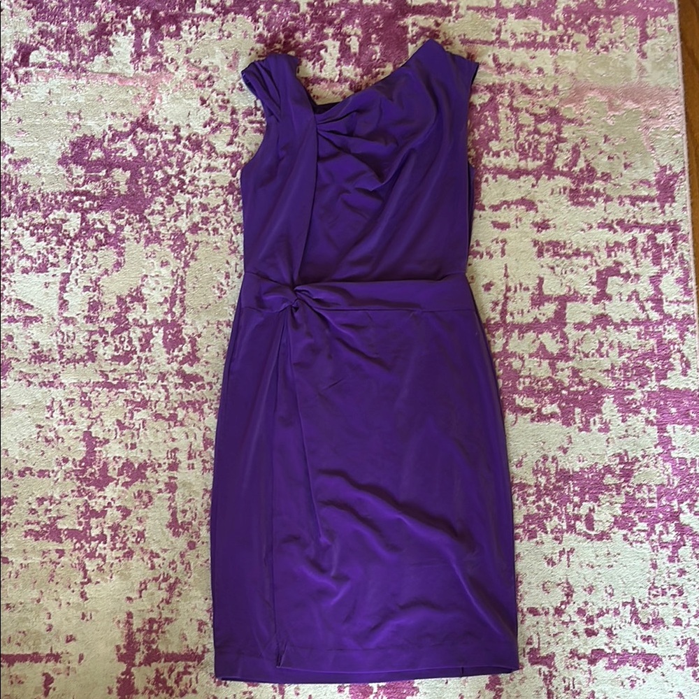 Eva Mendes Purple One Shoulder Ruched Cocktail Dress
